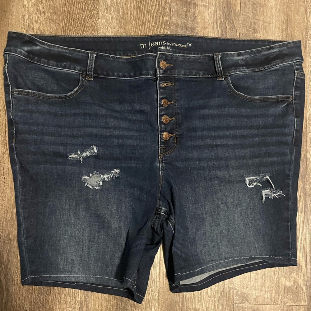 Maurice’s Plus Size 24 Distressed Denim Shorts w/ Button Fly
